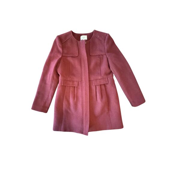 Ann Taylor Loft Burgundy Wool Mid Length Winter Car Coat Size Medium Pockets Zip - Picture 1 of 9